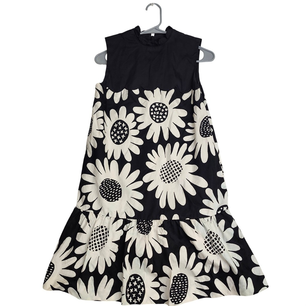 Victoria Beckham for Target Black White Sunflower Floral Scallop Dress Small Mod